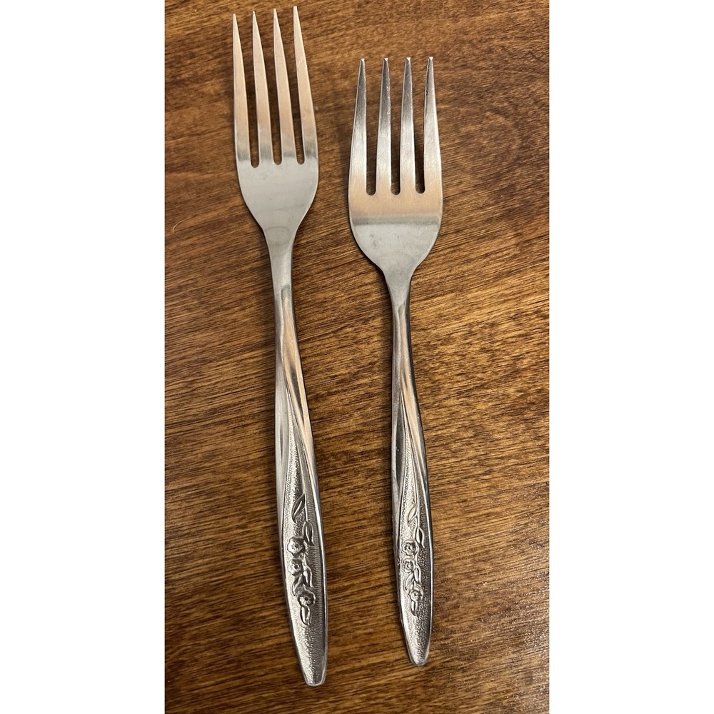 Vtg Superior Stainless Steel Flatware USA Radiant Rose Dinner Fork & Salad Fork